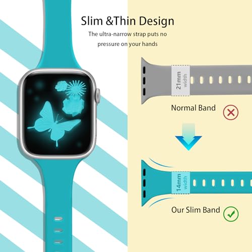 Image of Slim Band Compatible with Apple Watch Bands 38mm 40mm 41mm 42mm 44mm 45mm 46mm 49mm for Women Men,Soft Thin Narrow Silicone Sport Strap Wristbands for iWatch Series 11 10 9 8 7 6 5 4 3 2 1 SE Ultra Teal