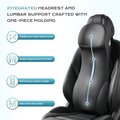 Image of Coverado Lumbar Support and Headrest Pillow for Car, Integrated Design Ergonomic Memory Foam Head Neck Support Pillow for Driving Seat, Soft Leather Breathable Back Support, Back Pain Relief, Black