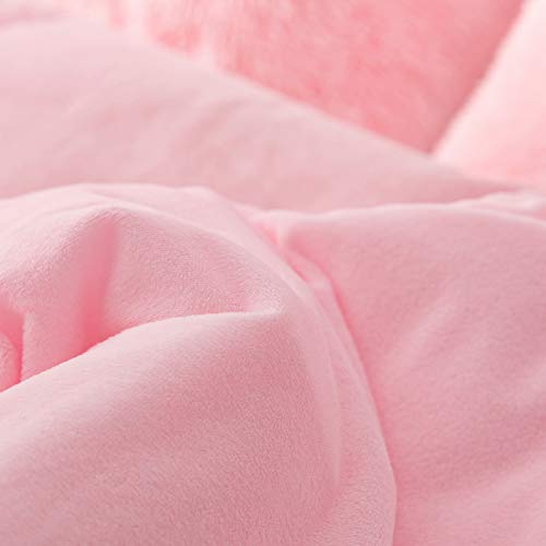 Smoofy Faux Fur Comforter Set Queen 3Pcs Shaggy Plush Velvet Comforter Soft Fluffy Fuzzy Double-Sided Bedding Luxury Furry Flannel, Pink Queen 1 Comforter 2 Pillowcases #TOP4