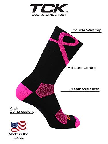 Image of TCK Pink Ribbon Breast Cancer Awareness Crew Socks for Football Volleyball Boys Girls Youth and Adult
