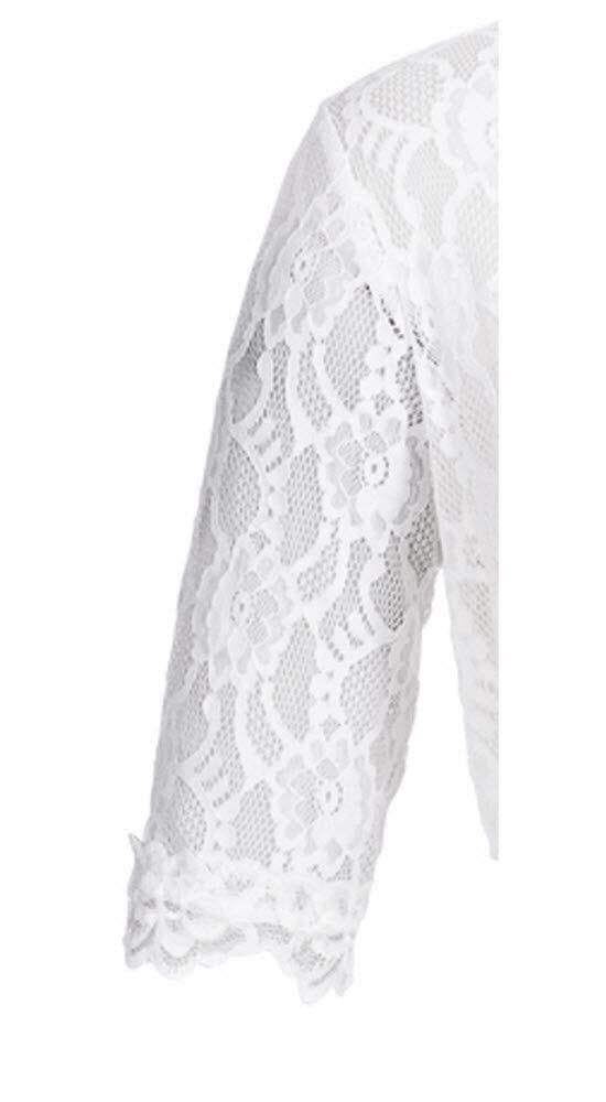 Nübler Dirndlbluse Damen Laura - Kurzarm Trachtenbluse mit Spitze & V-Ausschnitt - Weiß, Elegante Tracht im Landhaus Stil - Hochwertige Qualität, formbeständig & angenehm