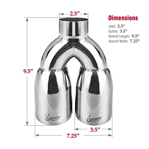 Pack Of 2 Upower Dual Exhaust Tip Tailpipe 2.5 Inch Inlet 3.5" Outlet 9.5" Length Polished Stainless 1.2Mm Thickness (Double Wall Slant Edge) #TOP3