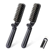 2Pcs Travel Hair Brush, Mini Folding Hair Brush Collapsable Boar Bristles Hair Comb Pocket Beard Brush Portable Hair Styling Tool for Women and Men