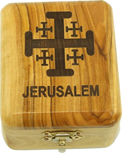 Holy Land Market First Communion Box - Rosary Box - Bethlehem Olive Wood (Jerusalem Cross - Laser) #TOP7
