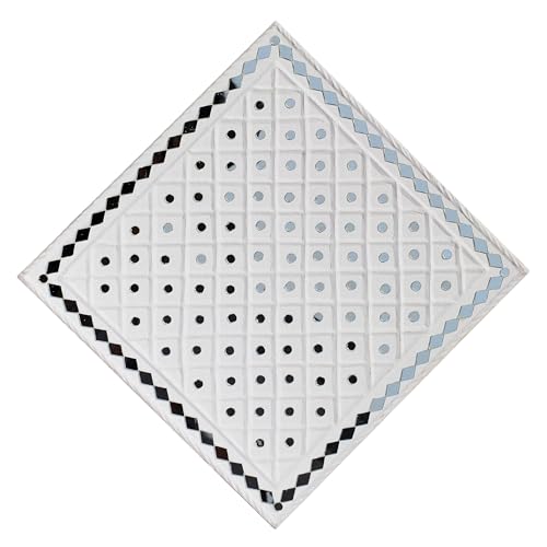Image of Ethnics of Kutch Traditional Kutch Handicraft Mud-Mirrorwork Lippan Kam Wall Art (Water and Break Resistant) - Square (12 inch x 12 inch) - (White LKT-0287)