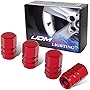 iJDMTOY (4) Tuner Racing Style Red Aluminum Tire Valve Caps (Hexagon Shape)