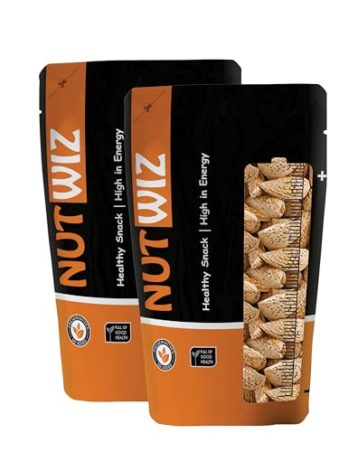 Image of Nutwiz Kagazi Badam 500 Grams (250 Grams X 2) - Thin Shell Almonds | Packed with Protein, Fiber, and Vitamins | Badam with shell - Easy to Crack, Supports Brain Health and Boosts Energy - Great Snack Option for Office, School, or Fitness Enthusiasts