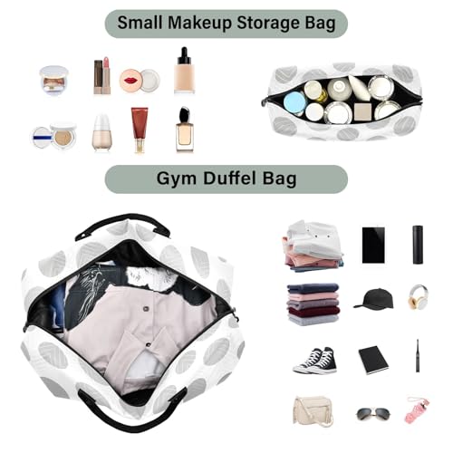 Travel Gym Bag, White Gray Ombre Dots Pattern Weekender Overnight Duffle for Women with Toiletry Bag Travel Swim4