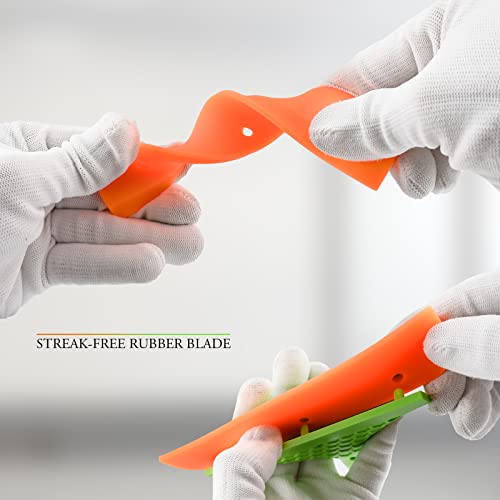 Foshio All-Purpose Silicone Squeegee For Shower Glass Door, Window Cleaning, 7.5'' Green Long Handle 6'' Orange Blade Small Squeegee For Car Window, Windshield, Mirror, Bathroom #TOP2