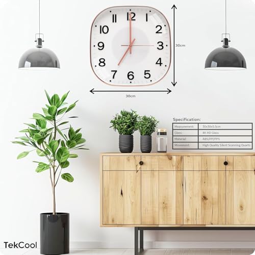 Image of TEKCOOL Plastic Analogue Wall Clock 12 inch Silent Quartz Decorative Wall Clock Non-Ticking Classic Clock Batery Operated Round Easy to Read for Room /Home /Kitchen /Bedrom /Office /School.White copper-