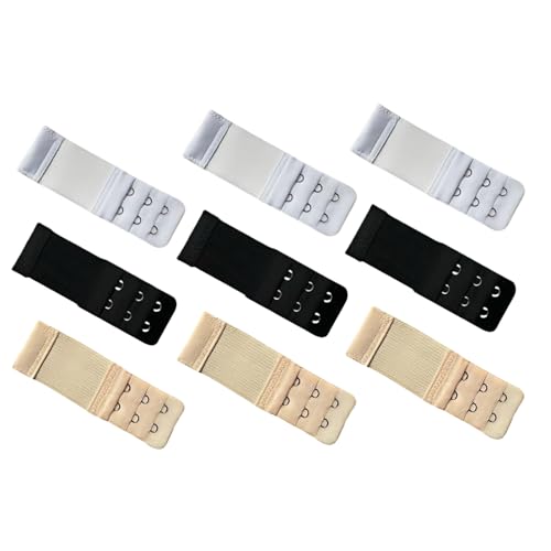 9 Pcs Bra Extender 2 Hook 3 Row, Soft Cotton Bra Band Extenders for Women, 3-Pack in White Beige Black, Adjustable Strap Extension for Pregnancy, Weight Fluctuations & Comfort