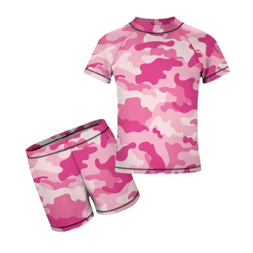 Pink Camouflage MilitaryChildren's Swimsuits Boys Two Piece Suit7-9Y（120cm）