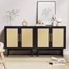 Lynsom buffet cabinet with storage sideboard buffet storage cabinet with rattan decorated doors set of 2 accent cabinet with solid wood feet for living room entry hallway black  urban country home decor