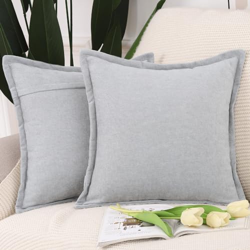 Madizz Juego de 2 Suave Chenille Decorativo Funda de cojíns Lujo Estilo Fundas de Almohada para el sofá Dormitorio Gris Claro Cuadrado 40 x 40 cm