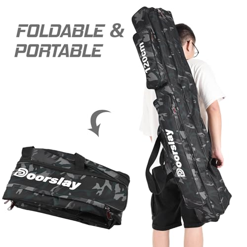 doorslay Fishing Rod Case Three Layers Fishing Rod Bag Oxford Portable Folding Fishing Pole Bag Outdoor Waterproof Tackle Storage Travel Bags Carry Organizer for Fishing Camping Hiking