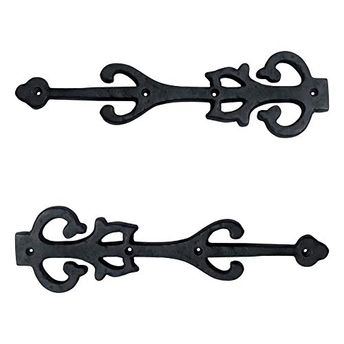 Adonai Hardware 10.9 Inch Izehar Heavy Duty Antique Cast Iron Strap False/Faux/Dummy Hinge Fronts (2 Pack, Oil Rubbed Black) for Vintage Barn Doors, Gates, Furniture, Garage, Shutters and Fences