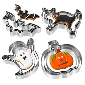 Halloween Cookie Cutters Set – 12 Pieces Stainless Steel Halloween Cookie Cutters Shape,Pumpkin, Ghost, Bat and Cat Cookie Cutter Shapes for Halloween Food Party Decorations