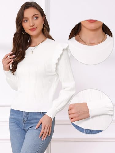 Allegra K Sweaters for Women Cropped Crew Neck Cute Ruffle Long Sleeve Knit Pullover Tops Casual Fall Sweaters2