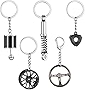 5 Pcs Car Parts Model Key Chains Set Steering Wheel Metal Keychain Tire Rim Keychain Spring Keychain Manual Transmission Shift Lever Key Chain Rotor Engine Key Ring Holder