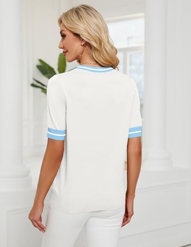 Image of Libsorge Womens Lightweight Cute Bow Tie Sweater Spring 2026 Business Casual Outfits V Neck Short Sleeve Tops
