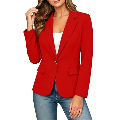 Blazers for Women Business Casual, 2026 Summer Trendy Lapel Collar Long Sleeve Lightweight Blazers Slim Fit Open Front Work Office Suit Jackets Blazer with Pockets Red M — view 6