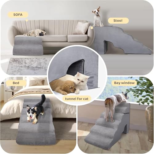 Tall Dog Stairs & Steps Ramps for High Beds 25-28 inches High Tall, LitaiL 6 Step Pet Stairs/Steps for High Beds 30 inch Small Dogs, Non-Slip Dog Ramps for Small Dogs, for Older Dogs/Cats