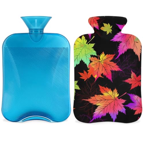 Hot Water Bottle with Soft Cover,2L Maple Leaf Hot Water Bag for Hot and Cold Compress, Hand Feet Warmer, Abstrac Rubber Hot or Cold Water Bottle Halloween Christmas Decorations