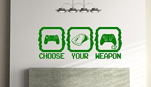 Choose Your Weapon -Gamer Wall art for kids Bedroom, Play room Vinyl wall Sticker (57cm x 23cm) Free 1st Class Postage (Green)