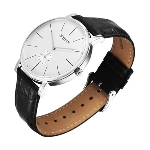 Image of Titan Elegance White Round Dial Leather Watch for Men - 90203SL01