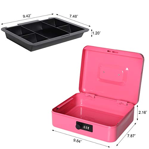 Cash Box With Combination Lock, Metal Money Box For Cash, Lovndi Lock Box With Money Tray, 9.84X 7.87X 3.54 Inches, Pink #TOP4