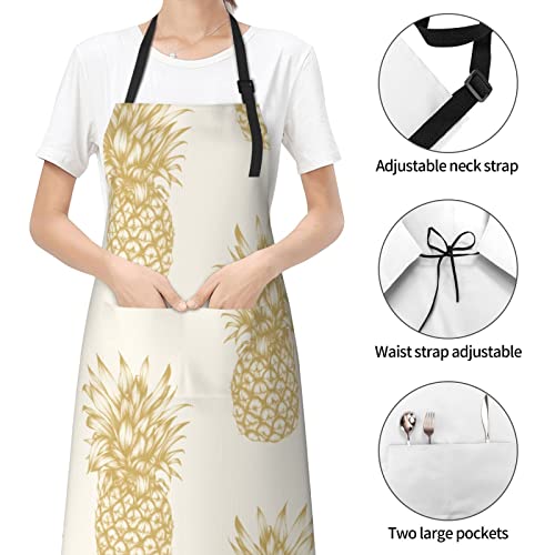 Vucemi Pineapple Printed Apron Waterproof Adjustable Bib Apron Cooking With Pocket Durable Aprons For Kitchen Gardening #TOP5