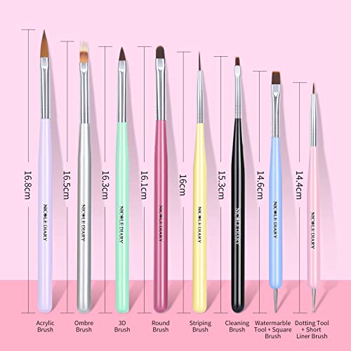 Nicole Diary Nail Art Brushes Set, 8Pcs Gel Polish Nail Art Design Pen, Builder Gel Brush, Nail Art Liner Brush And Nail Dotting Pen Salon At Home Diy Manicure #TOP6