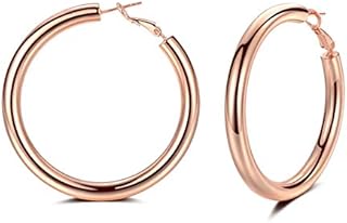 Silver Hoop Earrings for Women, 14k Rose Gold Plated Chunky Lightweight Hoop Earrings, 5mm Thick Hoops | Tube Loop Earrings Jewelry Gifts for Girls, 20mm, 30mm, 40mm, 50mm