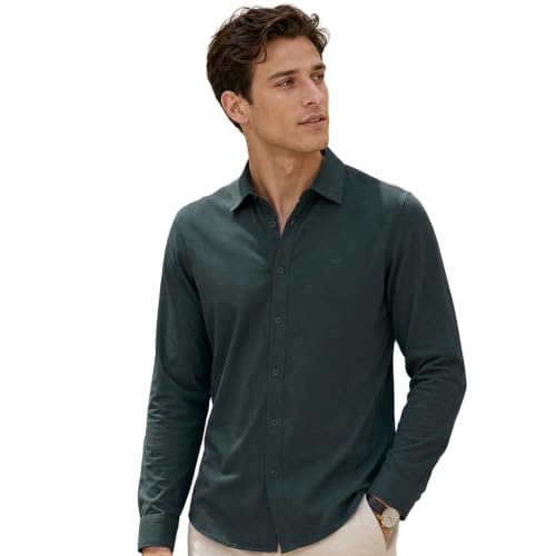 Image of Nobero Everyday Comfort Shirt for Men | Cotton Shirts for Men in 205 GSM Plated Interlock | Stand Collar | Regular Fit | Full Sleeve