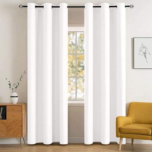 MIULEE 90" Long Room Darkening Curtains Thermal Insulated Drapes Solid Window Treatment Set Grommet Top Light Blocking Blackout Curtain for Living Room/Bedroom 2 Panels Pure White