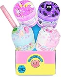 Peachybbies Slime 4-Pack Fantasy Bundle, Unicorn Candy Floss, Mermaid's Ball, Angel Axolotl, Magical Kitty Fur, Includes Slime Activator, Easter Basket Stuffers, Sensory Toys for Kids, Made in USA