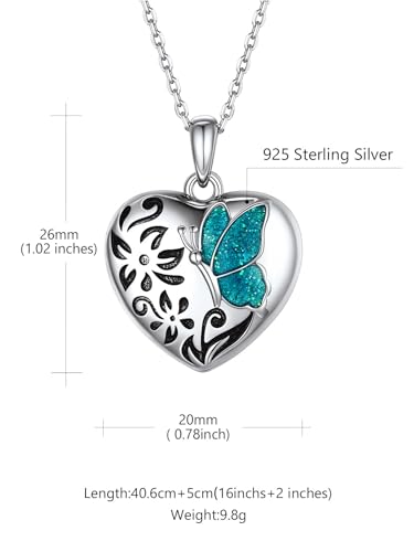 Custom4U Personalized 925 Sterling Silver Heart Locket Necklace that Holds Pictures Dainty Butterfly Locket Necklace for Women Her Custom Engraved Text&Photo Locket Pendant Jewelry Gifts (Gift Box)4