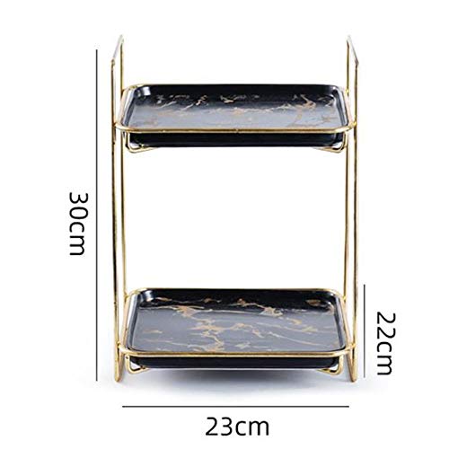 Cake Stand Gold Plated Wedding Party Cake Stand Display, Marbled Ceramic Dessert Stand Double-Layer Cake Stand For Tea Party Serving Platter (Color : Black, Size : A-30X23X22Cm) #TOP1