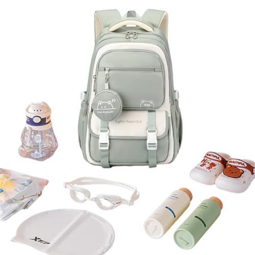 Ladies Cute Travel Backpack Large Capacity Kawaii Nylon Laptop Backpack (Green)2