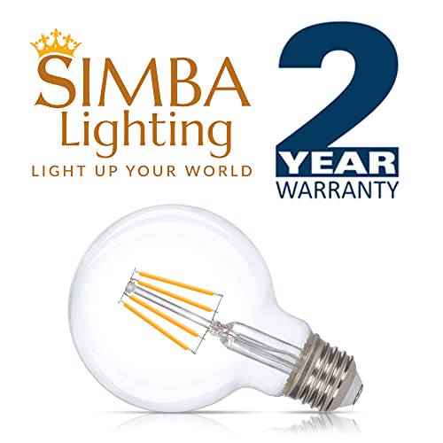 Simba Lighting Led Edison Vintage Vanity Globe Filament G25 (G80) 4W Dimmable 40W Equivalent (6 Pack) 120V Light Bulb For Bathroom Makeup Mirror, Medium E26 Base, Ce, Rohs Compliant, Warm White 2700K #TOP5