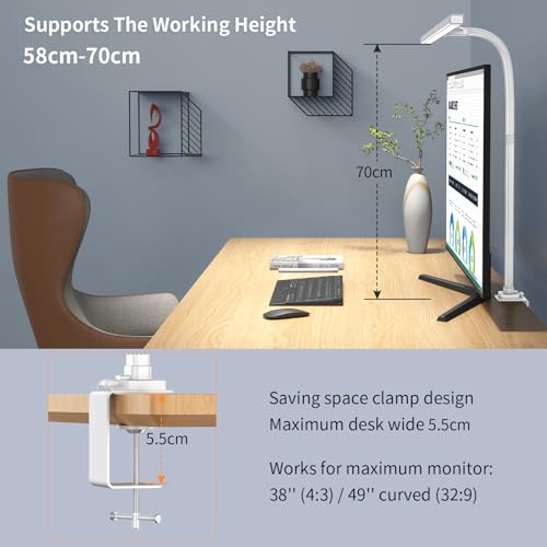 EppieBasic Schreibtischlampe LED Dimmbar,Architekt Schreibtischleuchte klemmbar für Homeoffice,24W Hell Led Workbench Bürobeleuchtung,Augenschutz Monitor Lampe Dimmbar & 6 Farbmodi, Auto-Dimmen