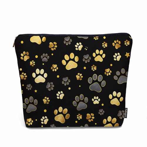 Kalygon Dog Paw Cosmetic Bags For Women, Gold Dog Paw Dog Print Cat Paws Roomy Makeup Bag Toiletry Bag Accessories Organizer Storage Bags Makeup Pouch For Travel Business Gym Camping Bathroom