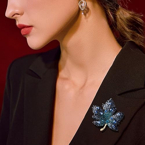 Image of Rhinestone Crystal Maple Leaf Brooch Pin for Women Fall Thanksgiving Vintage Colorful Maple Leaf Lapel Pin Party Prom Wedding Thanksgiving Jewelry Gift