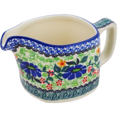 Authentic Polish Pottery Creamer Signature UNIKAT in Poppy Fields Design Handmade in Boles?awiec Poland by Ceramika Artystyczna + Certificate of Authenticity