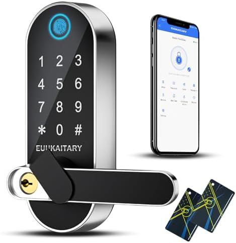 Keyless Entry Door Lock, Fingerprint Door Lock, Smart Locks for Front Door & Bedroom, Built-in WiFi, App Remote Control, Digital Keypad with Knob, Auto Lock, Electronic Locks with Handle