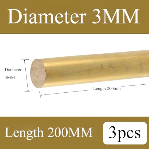 COYOUCO 3 Pieces Brass Rods, Round Solid Brass 3/5/6Mm Dia, 200 Mm Length for Drift Punches Various Shaft DIY Craft Model Knife Handles,3 * 200mm 3