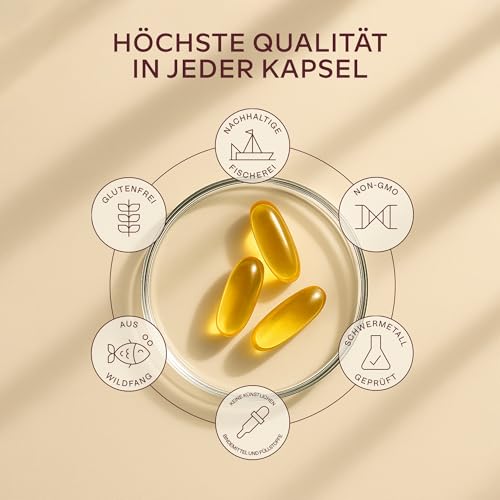 Omega 3 Kapseln Hochdosiert 2000mg Omega 3 Öl 1000mg EPA + 500mg DHA pro Tagesdosis (2 Premium Omega 3 Fischöl Kapseln) - Omega-3-Fettsäuren Kapseln - 120 Kapseln Fischöl Omega 3 Hochdosiert 60 Tage