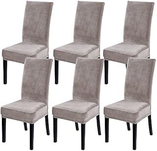LinTimes Hotel Quality Velvet Stretch Chair Covers for Dining Room Velvet Chair Protector Covers Slipcover for Hotel Ceremony,Soft Thick Solid Velvet Fabric Washable,Set of 2 Peacock Grey