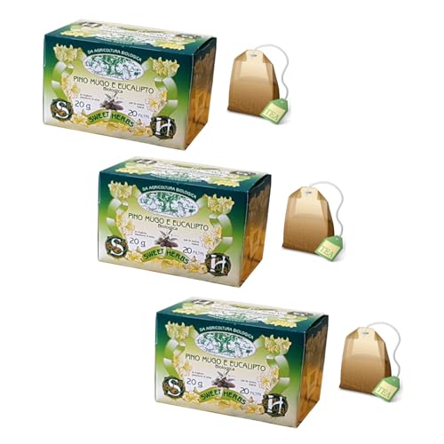 Sweet Herbs® | Tisana Pino Mugo Eucalipto Timo Menta | Infuso Biologico Calmante e Rinfrescante - 3 x 20 Filtri in Singole Bustine (60 Gr)