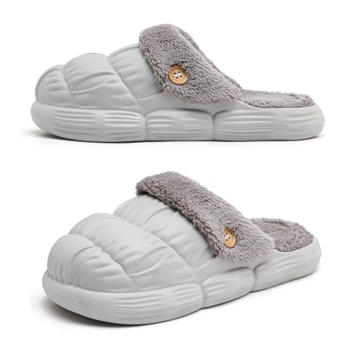 Saidoteto Women's Fur Lined Clog Slippers Cozy Warm Slip On House Slippers Outdoor Waterproof Shoes Cushion Thick Sole